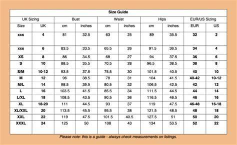 vinted size guide